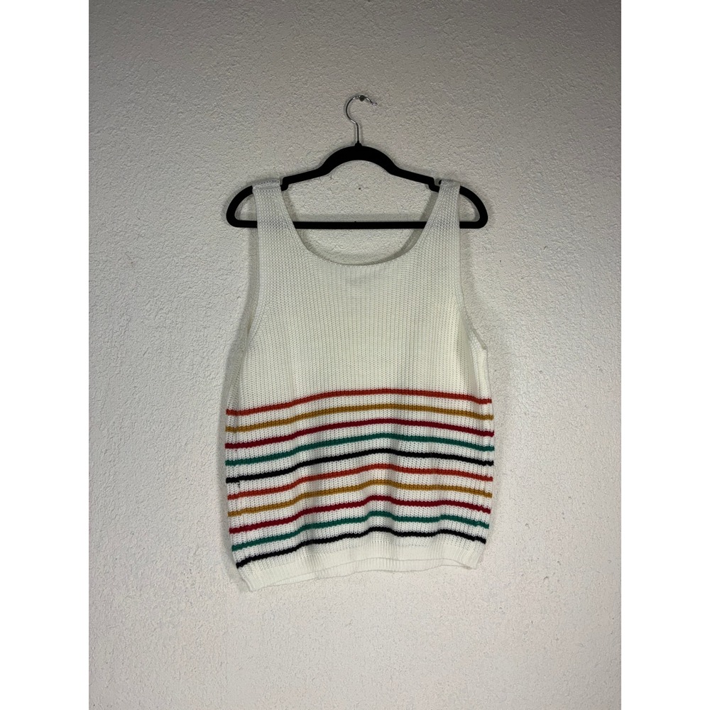 Unbranded Retro Striped V-Neck Sweater Vest White Multi-Color Acrylic XL Mens - Picture 2 of 5
